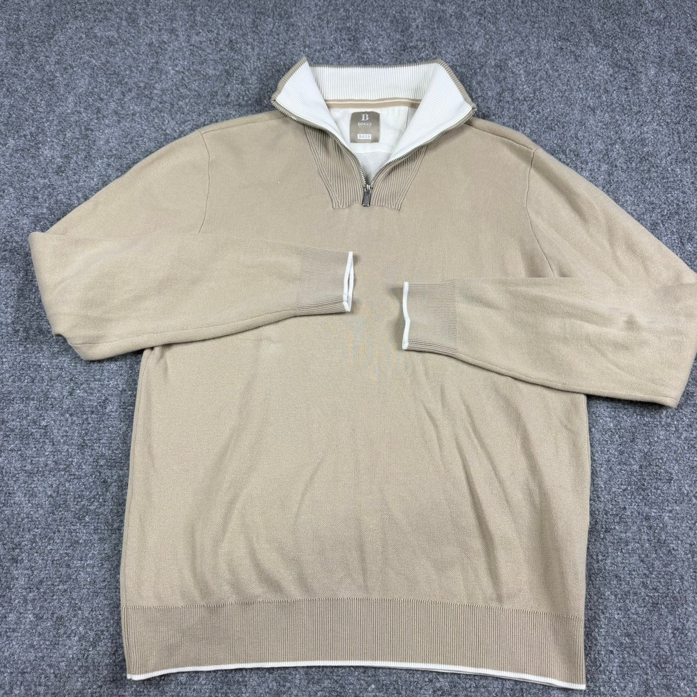 Boggi Milano 1/4 Zip Sweater Mens Medium Beige Cotton Blend Mock Neck Pullover
